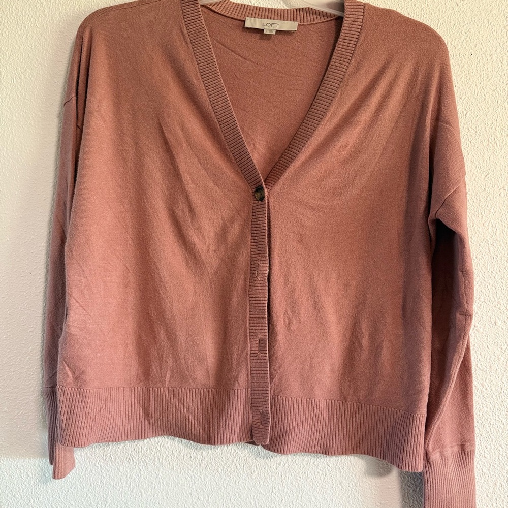 LOFT Pink Cardigan Sweater V-Neck Knit